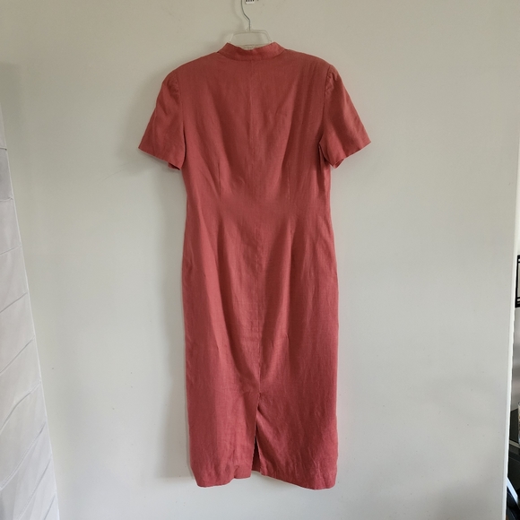 Talbot 100% Linen Coral Long Button Front Dress Size 8 - Picture 5 of 7
